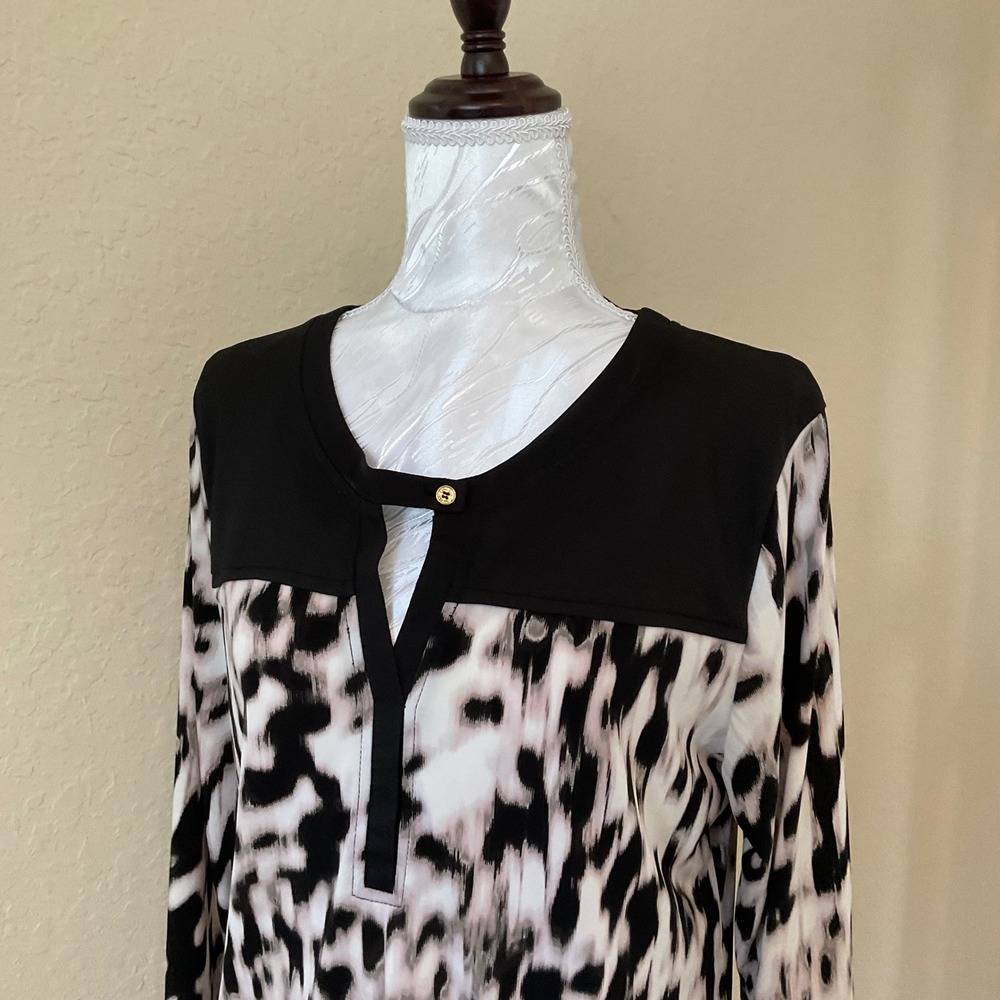 Calvin Klein Womens Animal Print Yoke Split Neck 3/4 Sleeve Blouse Top - Picture 6 of 8